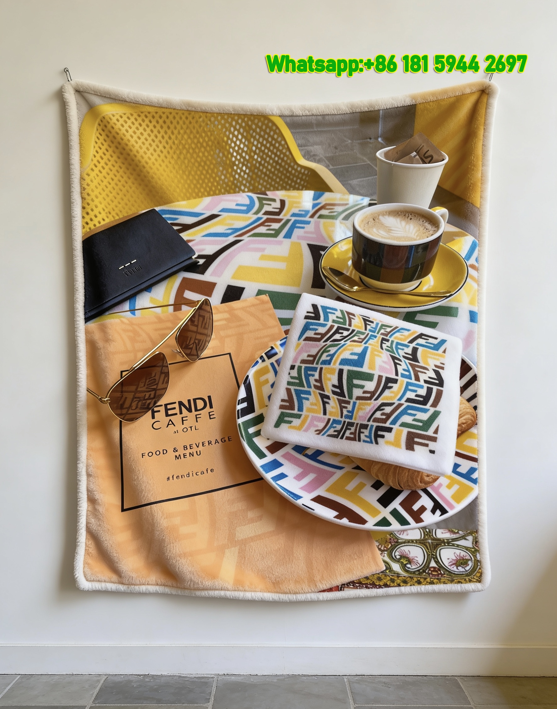 Fendi Caffé Multicolor FF Monogram Flannel Throw Blanket IMG_9628